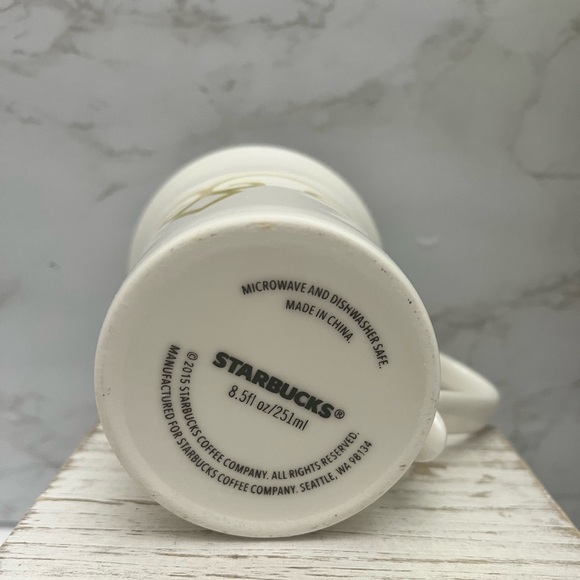 Starbucks EUC-2015 TAZO Tea Cup Diamond Scroll White Green 8.5 fl Oz - Picture 3 of 5